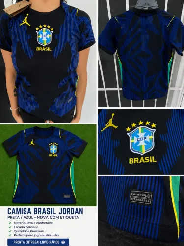 Camisa Brasil Preta/Azul Jordan  Nova com Etiqueta | Qualidade Premium