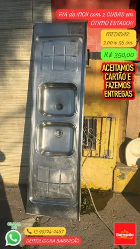 Pia de Inox 2 Metros com Duas Cubas em ÓTIMO ESTADO!