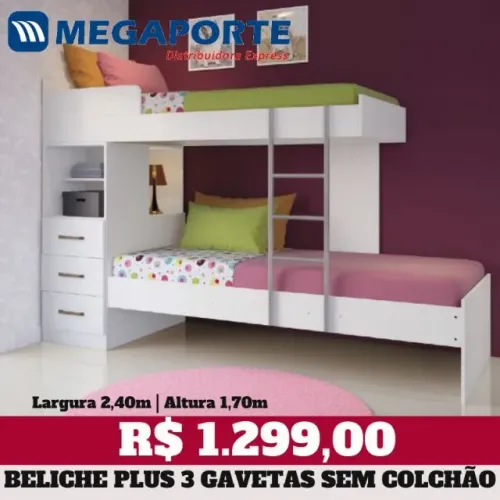 Cama Beliche Juvenil Plus com 3 Gavetas (Novo) Entrega Grátis!