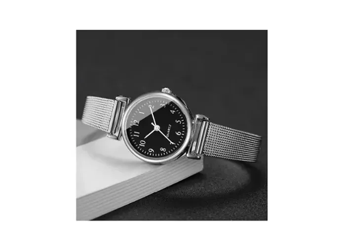 Relógio Feminino Mostrador Pequeno e Preto Elegante Casual Pulseira Metal Leve