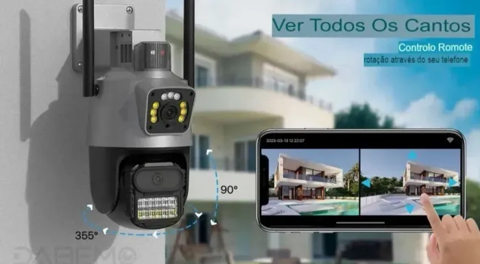 Câmera de Segurança Wi Fi Lente Dupla A Prova D'Água