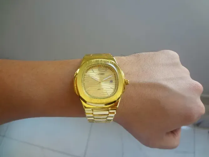 Relógio Dourado Curdden Patek Royal com Data à Prova D'água 3 ATM 100% Novo e Original