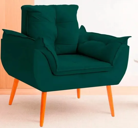 Poltrona Decorativa Verde com Pés de Madeira - Confortável e Moderna