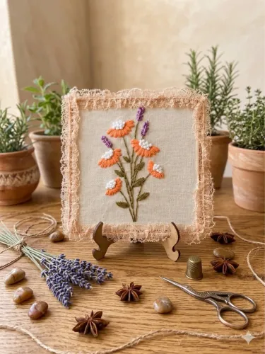 Quadro decorativo bastidor bordado a mão enfeite decoração presente