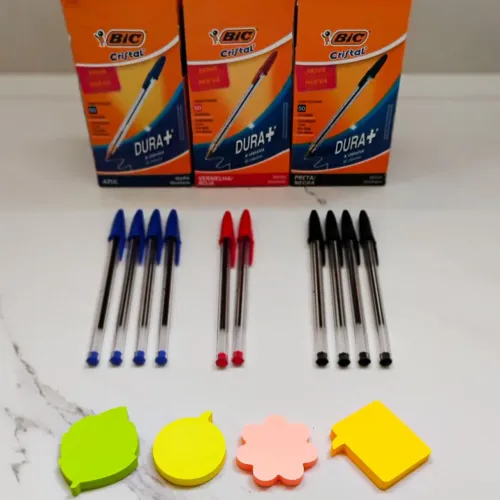 Kit 10 Canetas Bic + 4 Blocos Post-it Formato Divertido