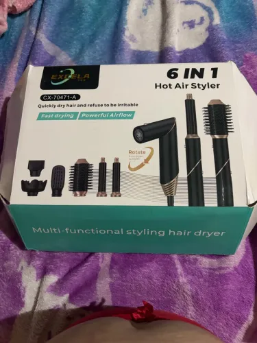 kit secador e modelador de cabelo 5 em 1, preto e dourado.