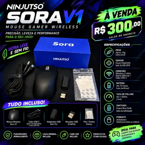  MOUSE GAMER NINJUTSO SORA V1 À VENDA!
