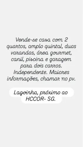 Venda casa em Lagoinha SG.