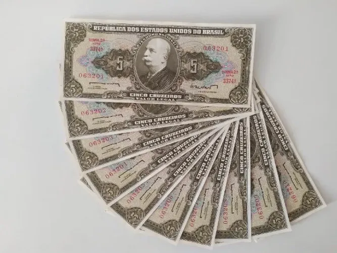 Cédulas Antigas - Cinco Cruzeiros 1963 Sequenciadas C072 Brasil