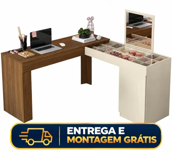 Penteadeira Escrivaninha Star - Freijó off white