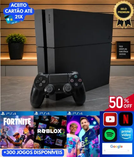 OPORTUNIDADE! PS4 COMPLETO + 300 JOGOS DISPONÍVEIS!