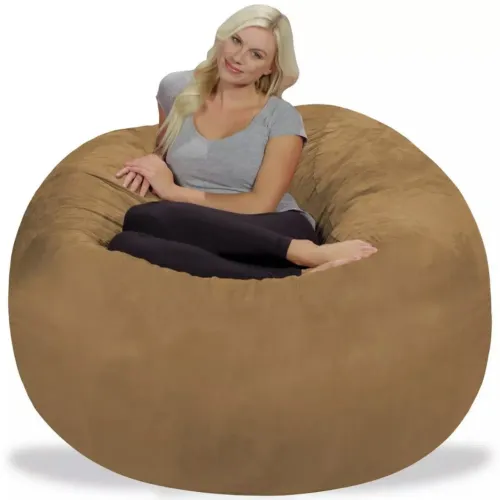 Puff Gigante Redondo 140x80 Em Suede Bege Sem Enchimento