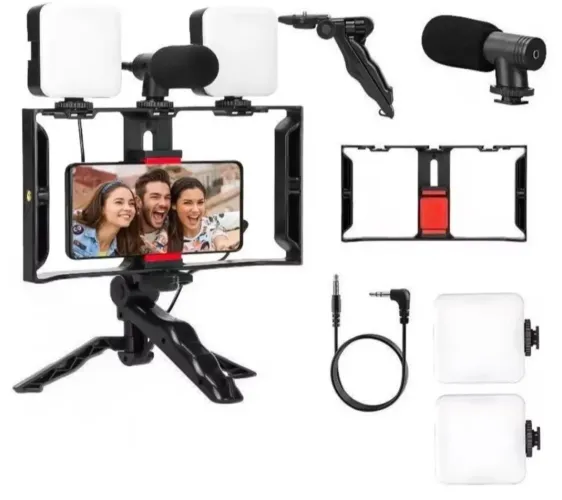 Kit vlogging/ rig para celular com led microfone e tripe- novo