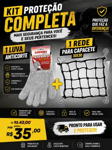 Kit Luva Anticorte + Rede para Capacete de Moto| Pronta entrega