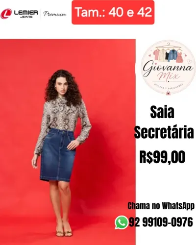 Saia Jeans feminina, disponível no tam.: 40 e 42.