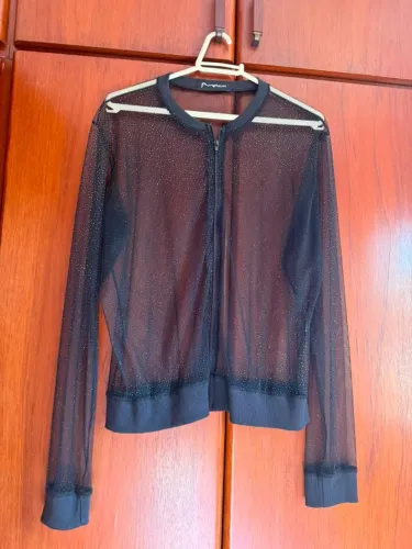 Casaco preto de glitter transparente