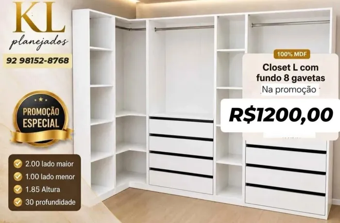 Closet em L com fundo 