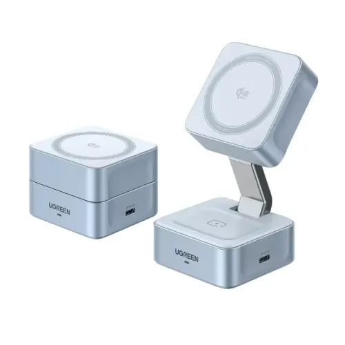 Carregador sem fio magnético UGREEN MagFlow 2 em 1 de 25 W