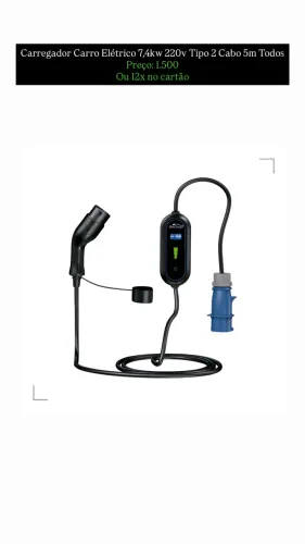Carregador Carro Elétrico 7,4kw 220v Tipo 2 Cabo 5m Todos