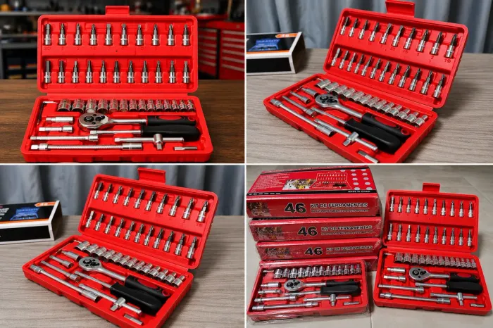 Jogo Kit de Ferramentas 46pcs Completo com Catraca Maleta Reforçada Alta Resistência