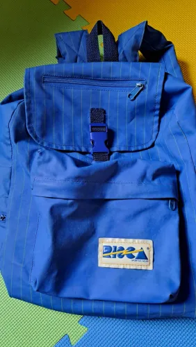 Mochila Risca Vintage anos 80 90 cor azul listrada Rara Colecionadores