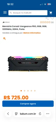 Memória Corsair Vengeance PRO, RGB, 8GB, 3200MHz, DDR4, Preta