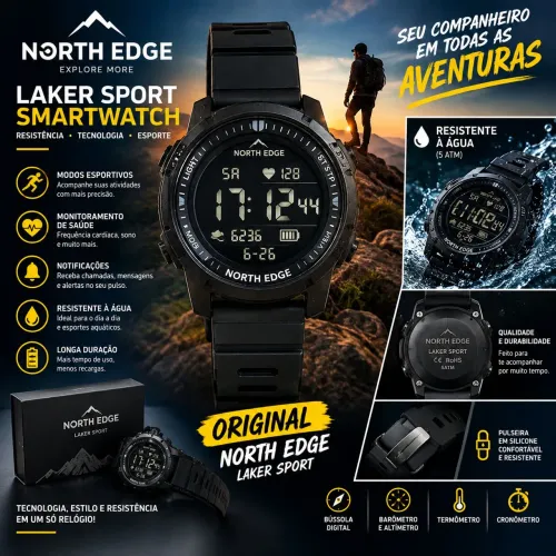 Relógio Original Esportivo North Edge Laker Sport Smartwatch Cor da correia Preto
