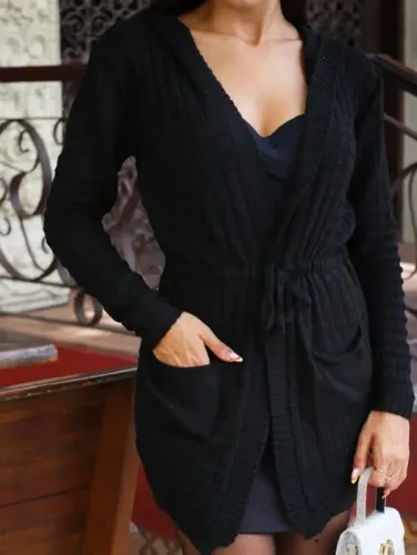 Cardigan Tricot c/ bolso e cordinha ajustável na cintura NOVO C/ ETIQUETA