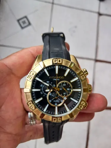Relógio technos dourado cronógrafo pulseira de silicone