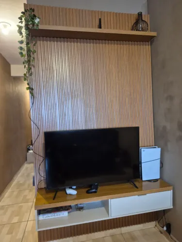Painel Ripado Modular 1 Nicho 1 Prateleira Nature/Off White
