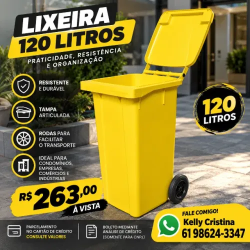 Lixeira 120 Litros com Rodas e Tampa - Nova