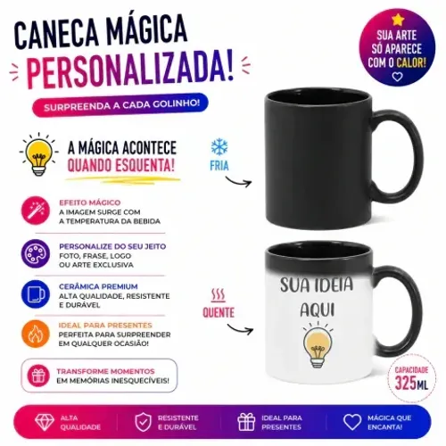 Caneca Mágica Personalizada em Cerâmica - Surpreenda com Fotos e Mensagens Escondidas