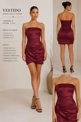 Vestido Curto Vinho,Cetim tomara que Caia com Bojo.
