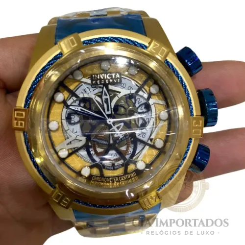 Relógio Invicta Reserve Azul Dourado Cronógrafo Premium