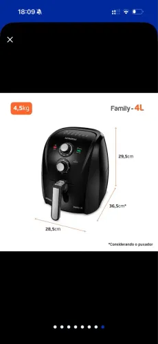 Fritadeira Elétrica sem Óleo Air Fryer Mondial Family 4 Litros Preta