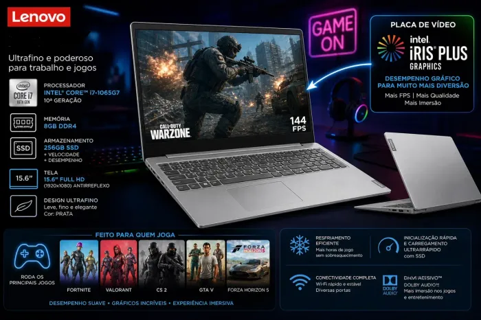 Notebook gamer i7 SSD 8x sem juros Lenovo Full HD DESAPEGO