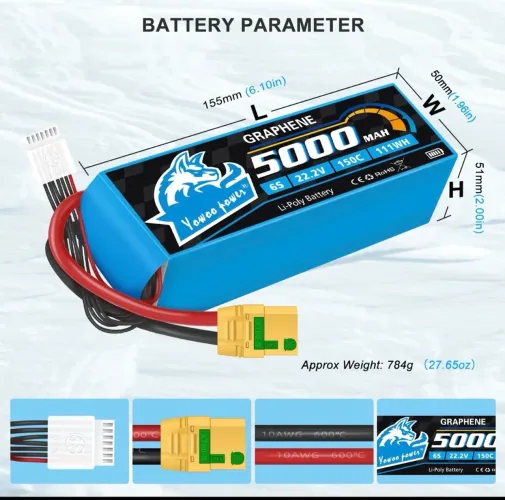 Yowoo Graphene Lipo Battery Capacity: 5000mAh Cells: 6S Voltage: 22.2V : 150C