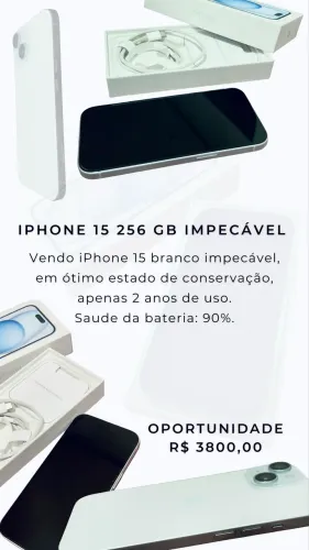 iPhone 15 256 gb impecável 90% saúde da bateria