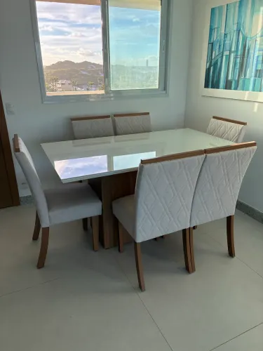 Conjunto Sala de Jantar Mesa Tampo em Vidro 6 Cadeiras Katarina Expresso Móveis