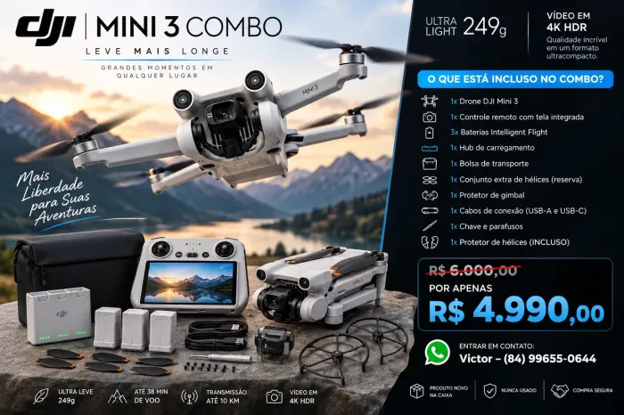 Drone Dji Mini 3 Combo com Tela