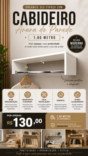Arara de Parede Reforçada 1 Metro - Promoção R$130