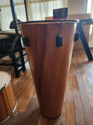 Tambor de Percussão de Madeira 70cm - Pele de Couro Natural