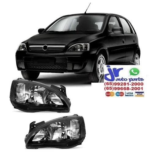 Farol Máscara Negra Corsa Hatch Sedan 2003 a 2012 Foco Duplo (Unitario)