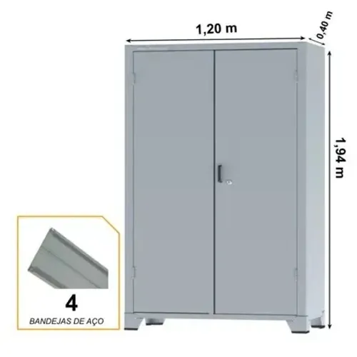 Armário de Aço cinza c/ 02 portas PA 120
