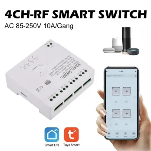 Interruptor Wifi Tuya Inteligente 110/220V Rf 433  4 Canais Contato Seco Alexa COD-AM595 