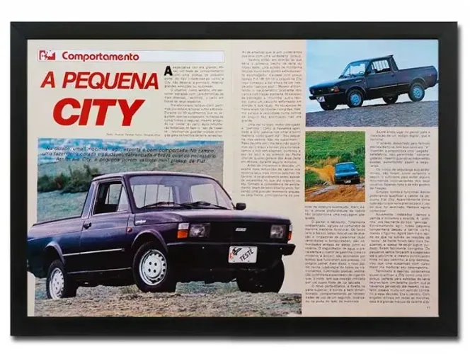 Picape Fiat 147 City - Quadro decorativo com matéria original de revista