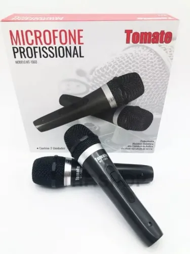 Microfone Com Fio Duplo Profissional Metal Mt-1003 - Tomate - Loja Coimbra Computadores