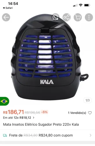 Mata insetos elétrico sugador preto 220v