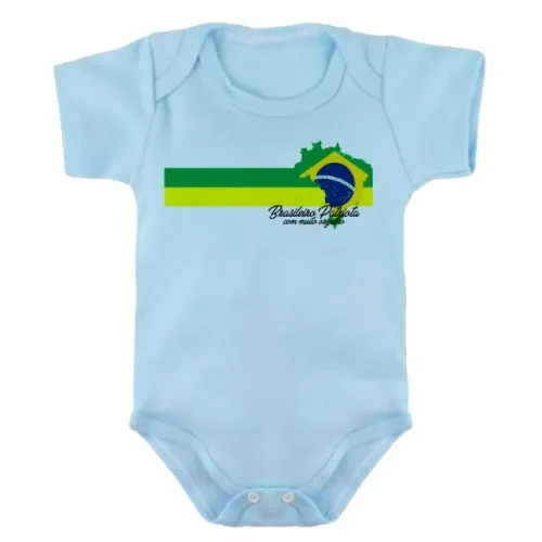 Body de bebê roupa de criança Brasil Brasileiro Patriota azul claro