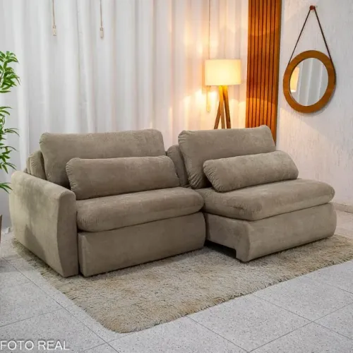 Sofá Retrátil Amaranto Premium 2.30m Veludo Plush Bege - Sem Caixa Até 12x S/ Juros 